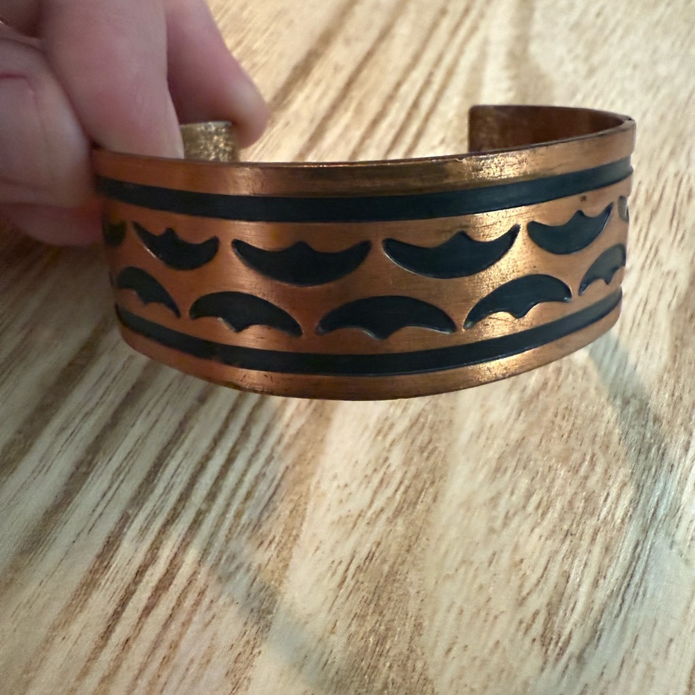 Solid Copper Cuff With Black Pattern